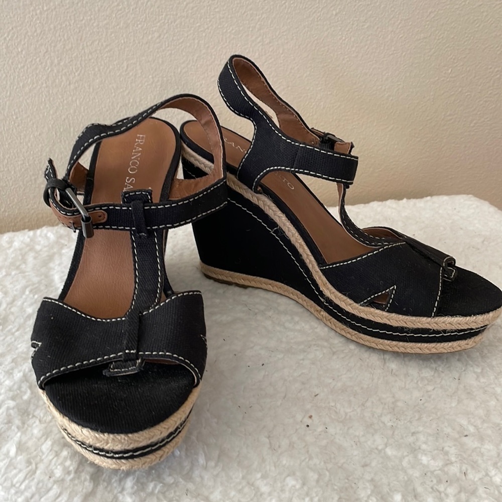 Franco Sarto Black Espadrille Wedge Sandals